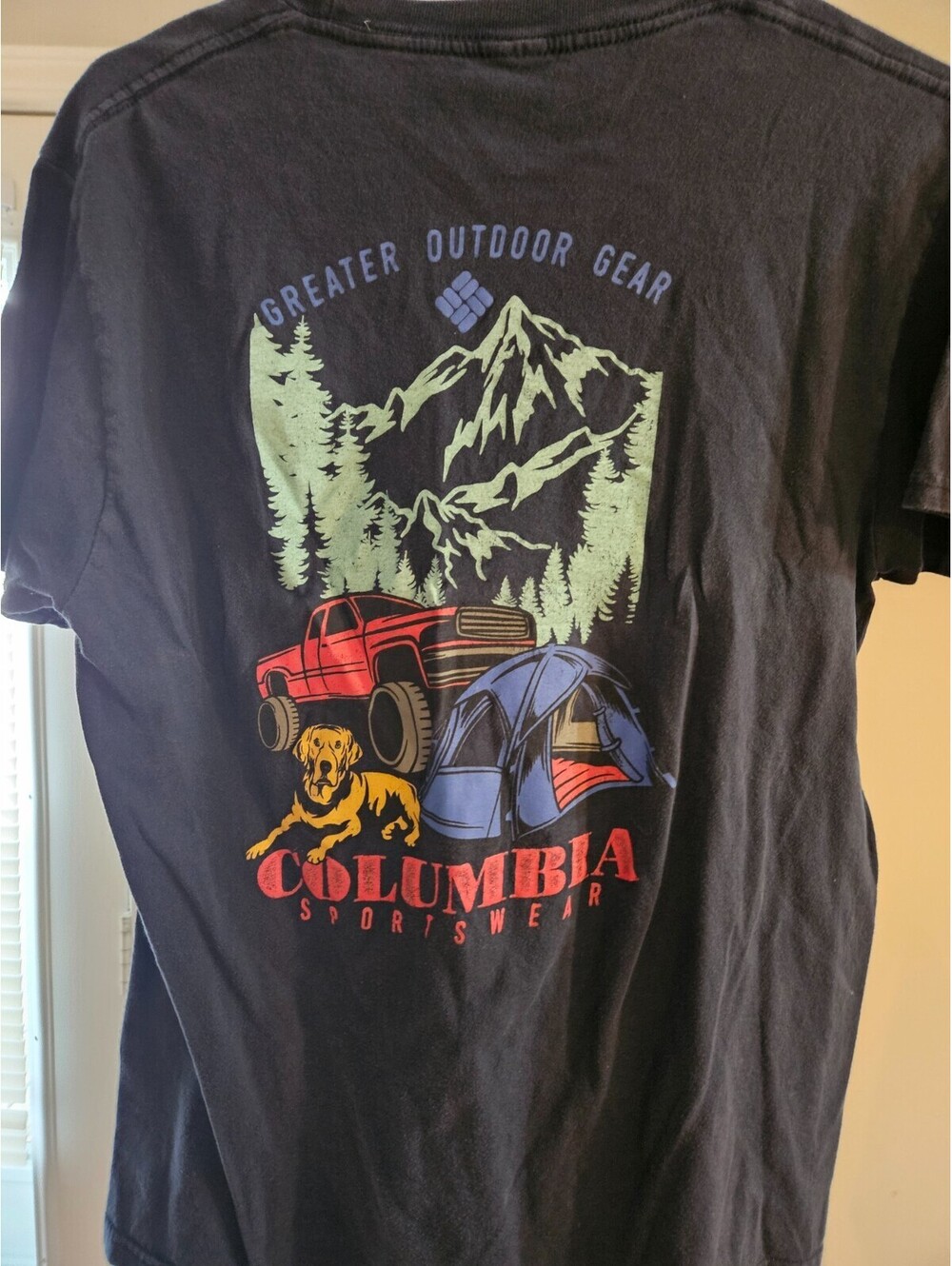 Columbia PFG Shirt Mens Medium Navy Short Sleeve Camping Outdoor Gear Graphic T